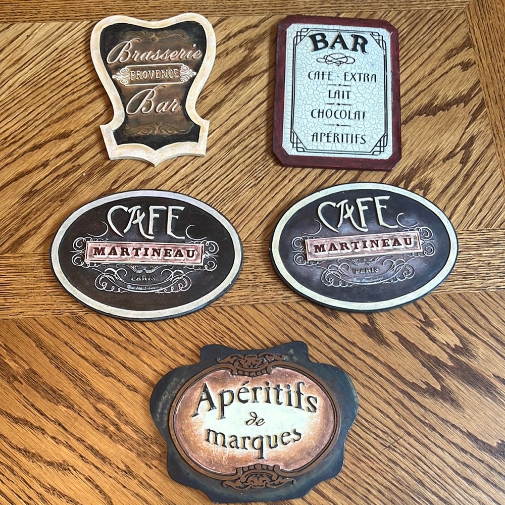5 pc cafe and bar wall ceramic plaques